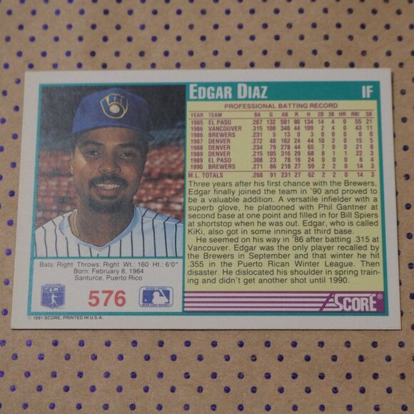 Edgar Diaz #576 Baseball Card - Picture 2 of 2